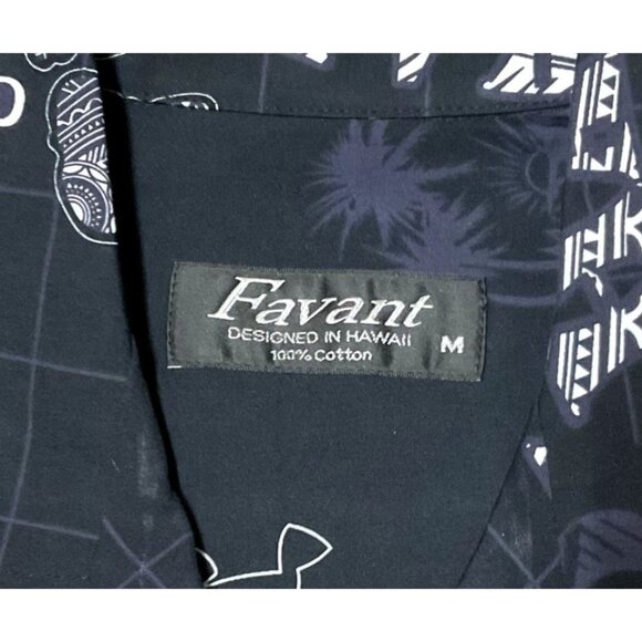 NWT HAWAIIAN GECKO SHIRT SZ M BLACK ALL OVER PRINT FAVANT HULA GIRLS ISLANDS MEN - Picture 3 of 6